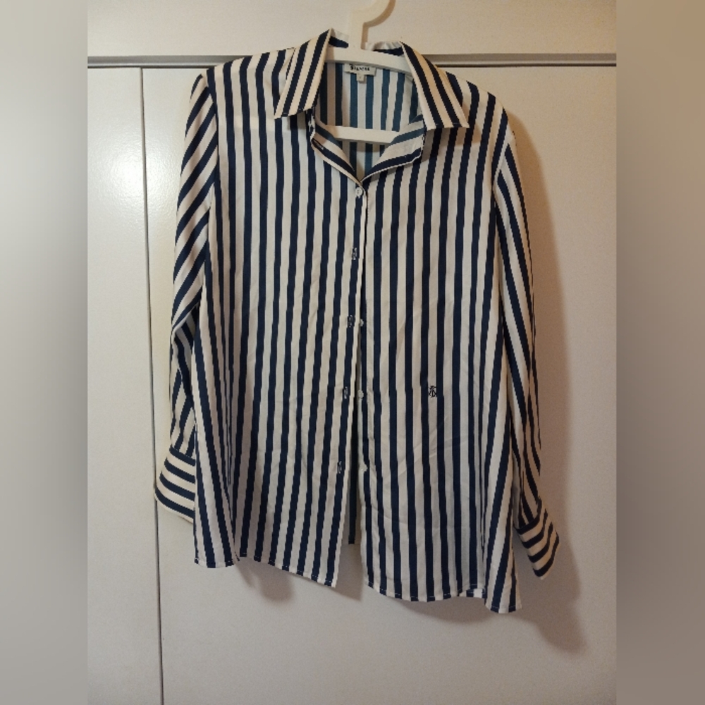 Lilysilk Amalfi Striped Blue And White Button-Up Blouse Shirt Medium